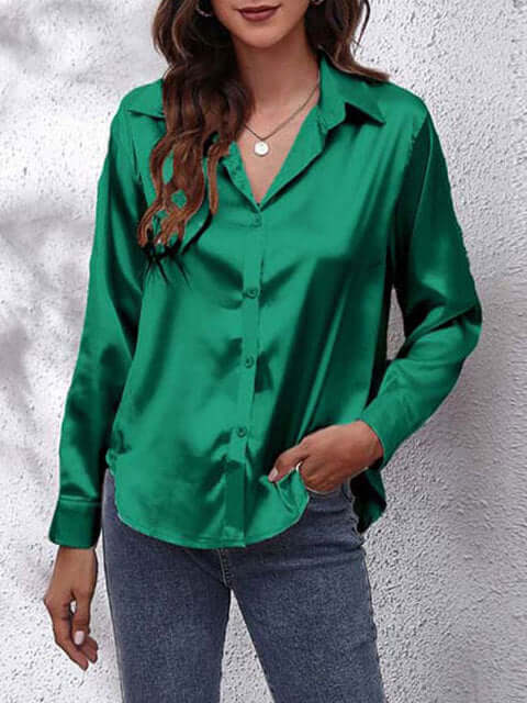 Women's Long-Sleeve Satin Blouse: Elegant & Versatile Top