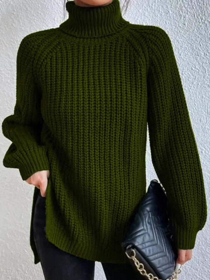 Women's Full-Size Turtle Neck Ribbed Knit Sweater