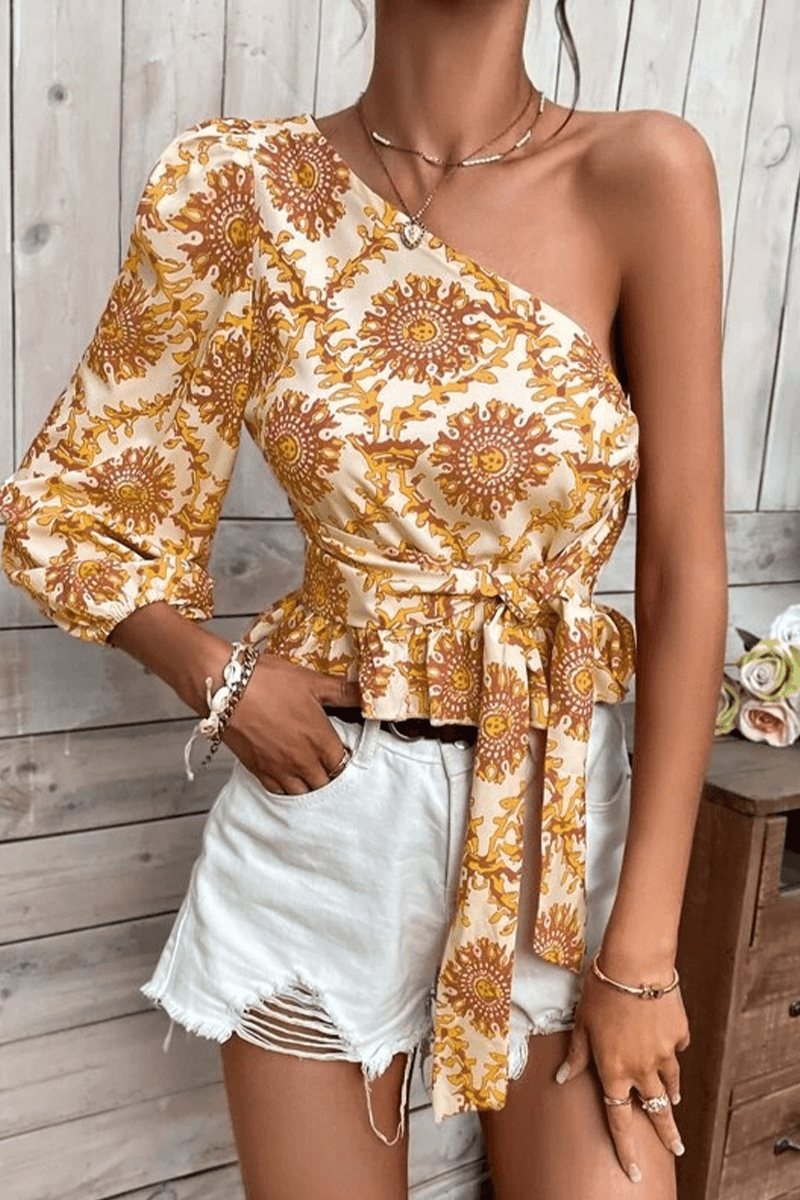 Women's One-Shoulder Balloon Sleeve Top: Summer Fashion