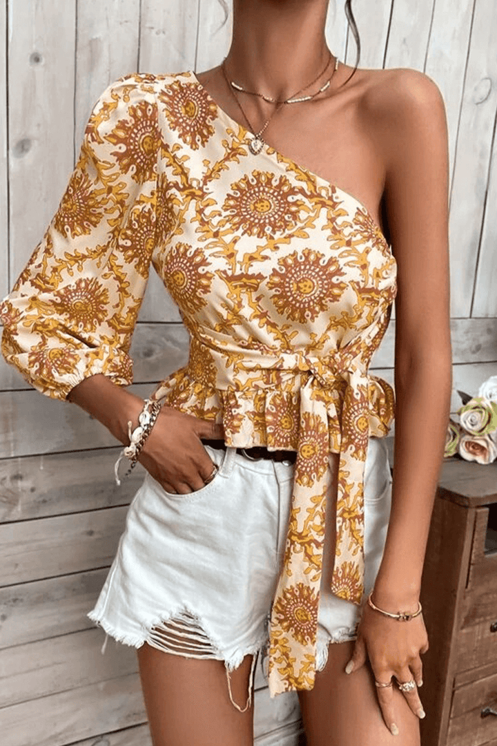 Women's One-Shoulder Balloon Sleeve Top: Summer Fashion