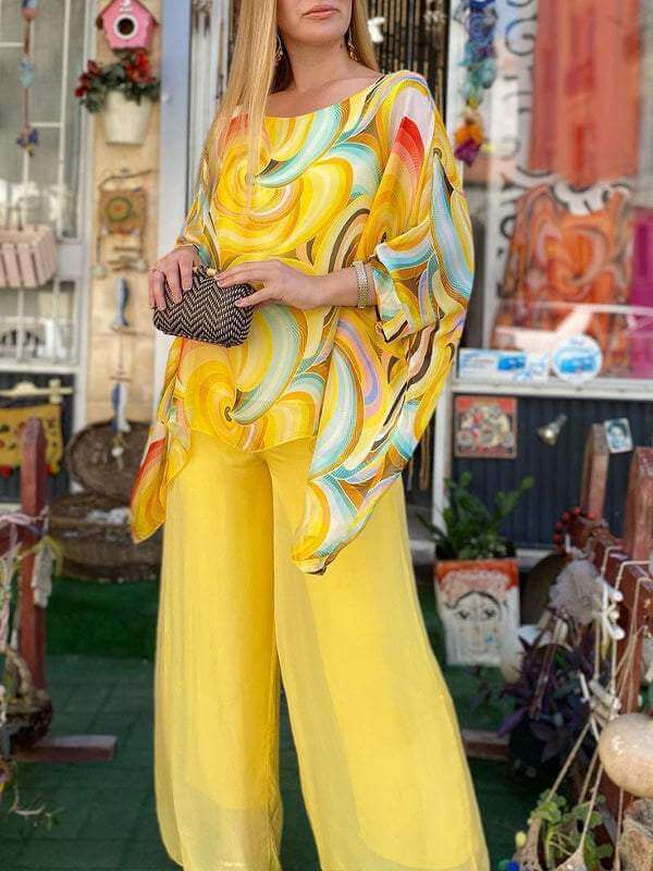 Women's Multicolor Chiffon Two-Piece Set