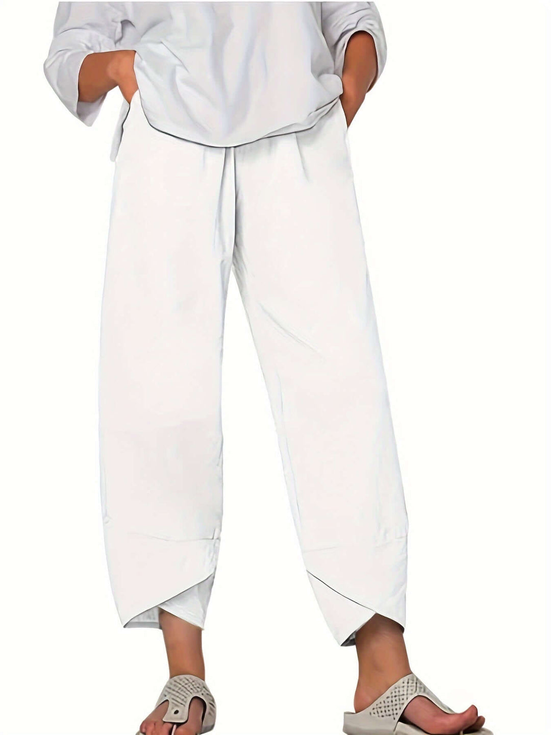 Women's Wide Leg Cropped Trousers: Relaxed Fit, Asymmetric Hem
