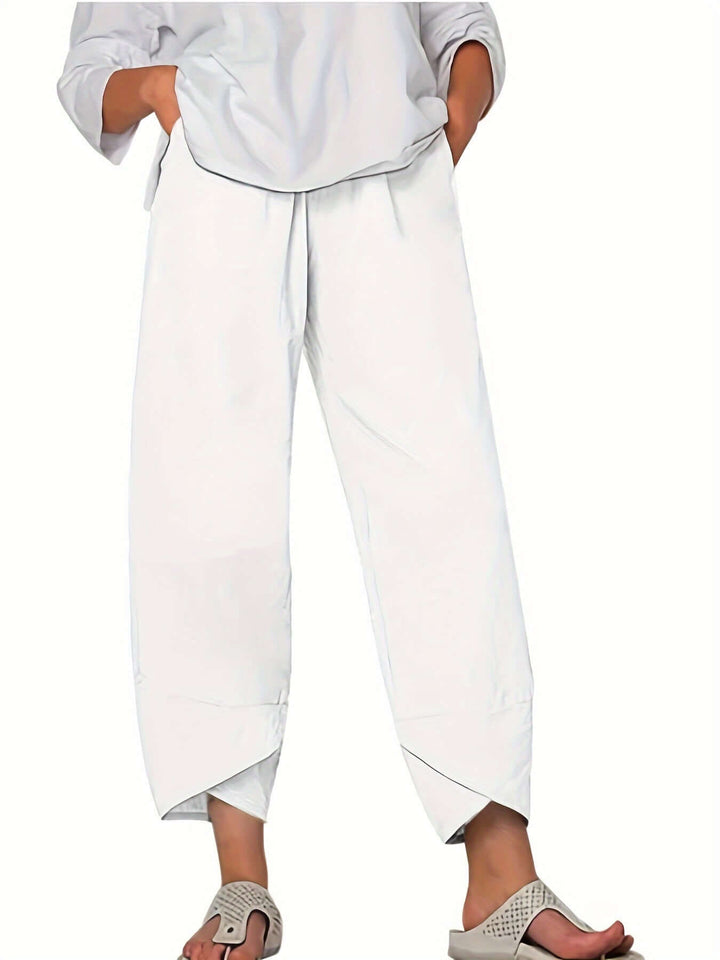 Women's Wide Leg Cropped Trousers: Relaxed Fit, Asymmetric Hem