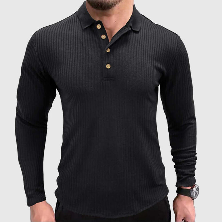 Men's Long-Sleeve Solid Color Polo Shirt