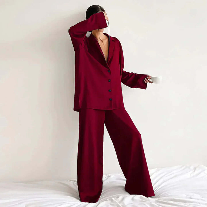 Women's Relaxed Fit Lounge Set: Soft Shirt & Wide Leg Pants