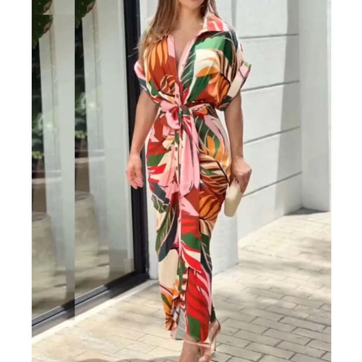 Women's Summer Ruffle Print Shirt Dress