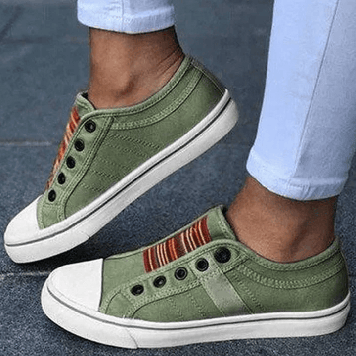 Women's Casual Slip-On Sneakers: Elastic Band & Comfortable Rubber Sole