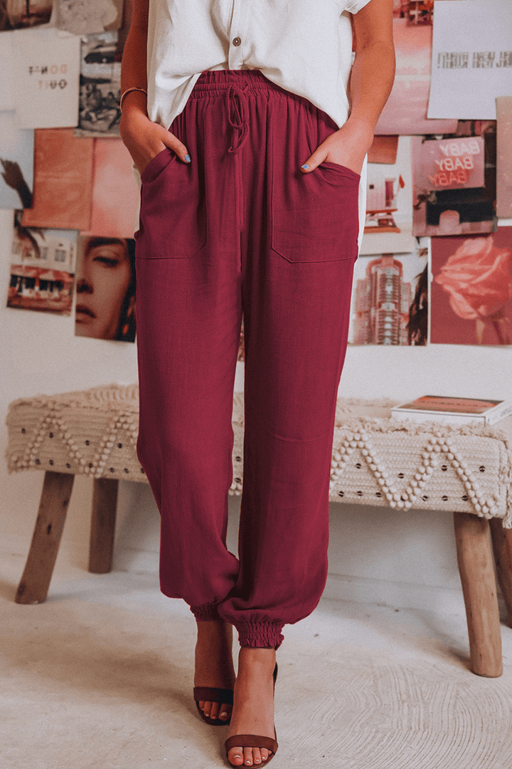 Women's Relaxed Fit Mid-Waist Drawstring Pants