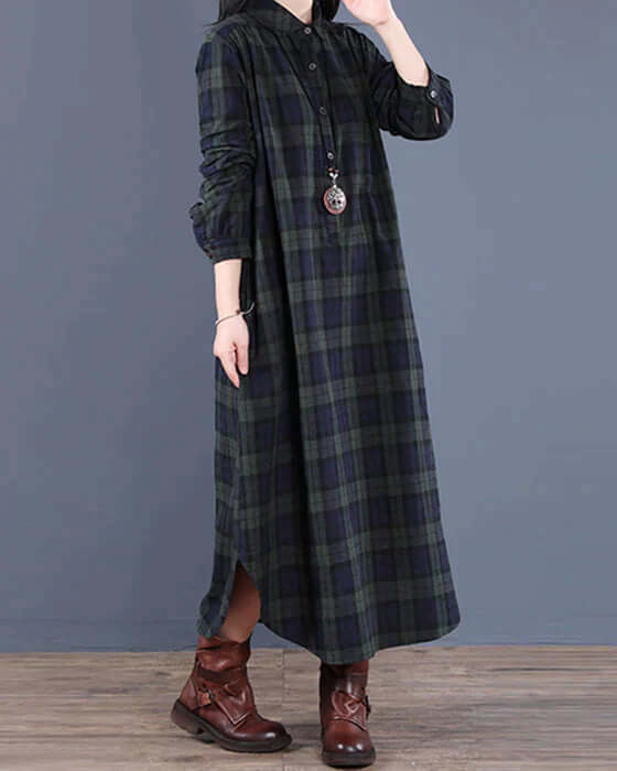 Women's Long Sleeve Plaid Shirt Dress