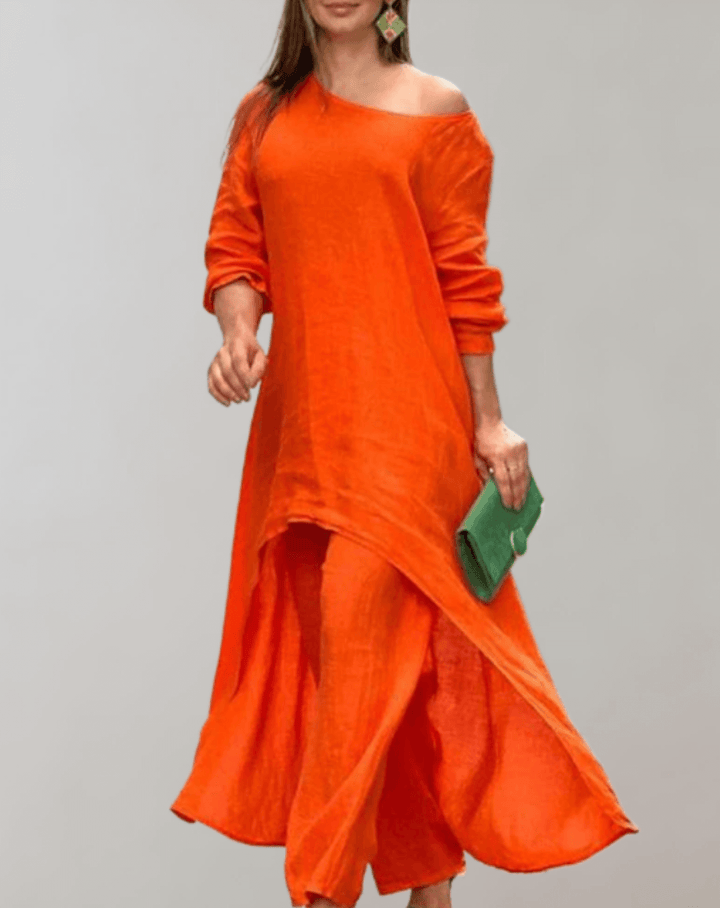 Women's Summer Two-Piece Outfit: Off-Shoulder Top & Wide Leg Pants
