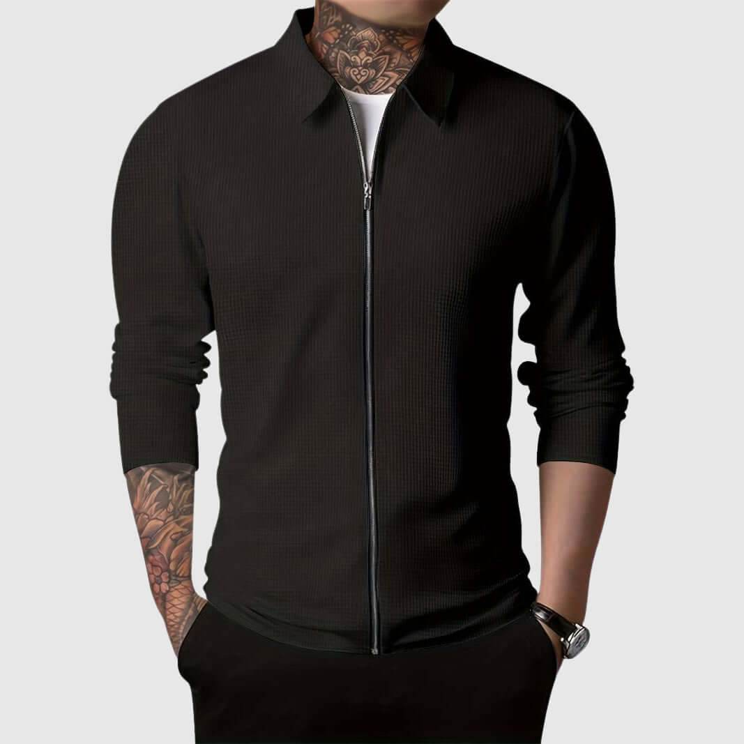 Men's Waffle Zip-Up Jacket: Cozy & Stylish Autumn/Winter Outerwear