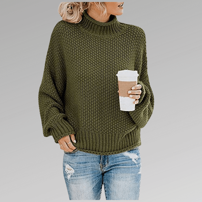 Women's High Neck Knit Long Sleeve Sweater