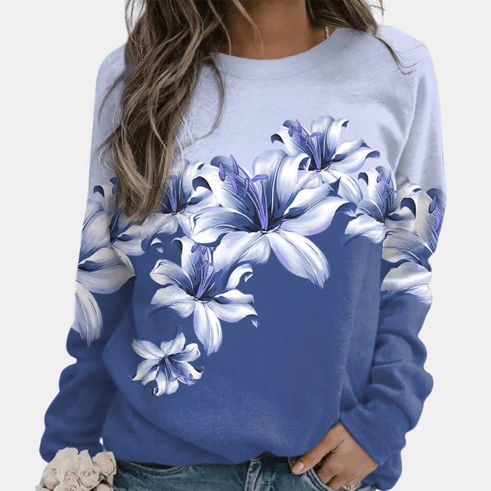 Women's Relaxed Fit Floral Print Long Sleeve Sweatshirt