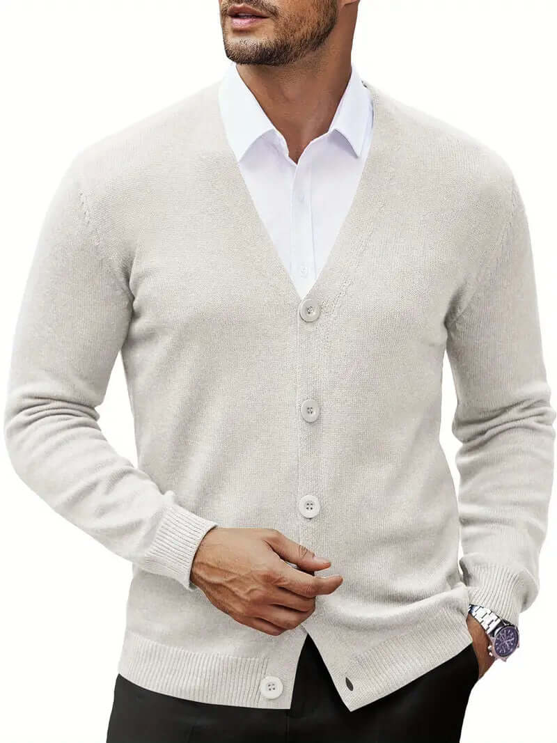 Men's Soft Knit V-Neck Cardigan: Modern Fit, Ribbed Cuffs
