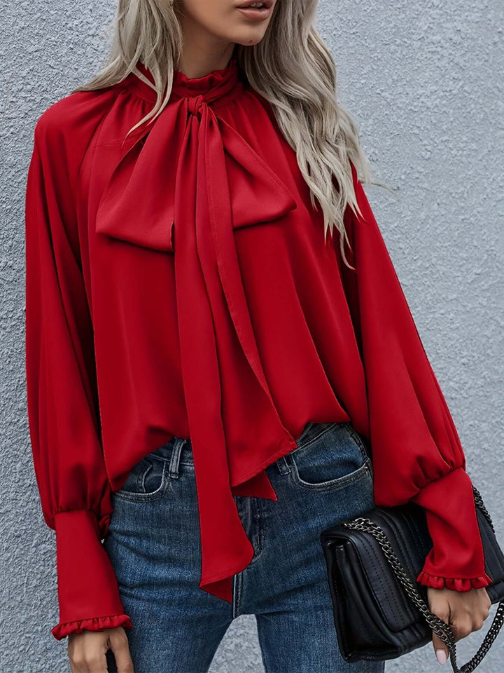 Elegant Puff Sleeve Tie-Neck Blouse for Women