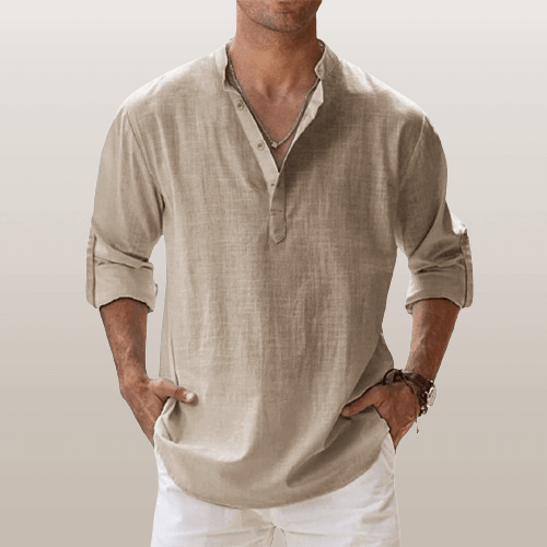 Men's Long Sleeve Henley Shirt: Regular Fit Casual Top