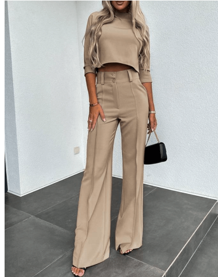 Women's Casual Two-Piece Set: Solid Color Comfort