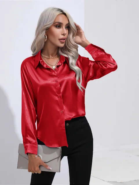 Women's Elegant Satin Long-Sleeve Blouse