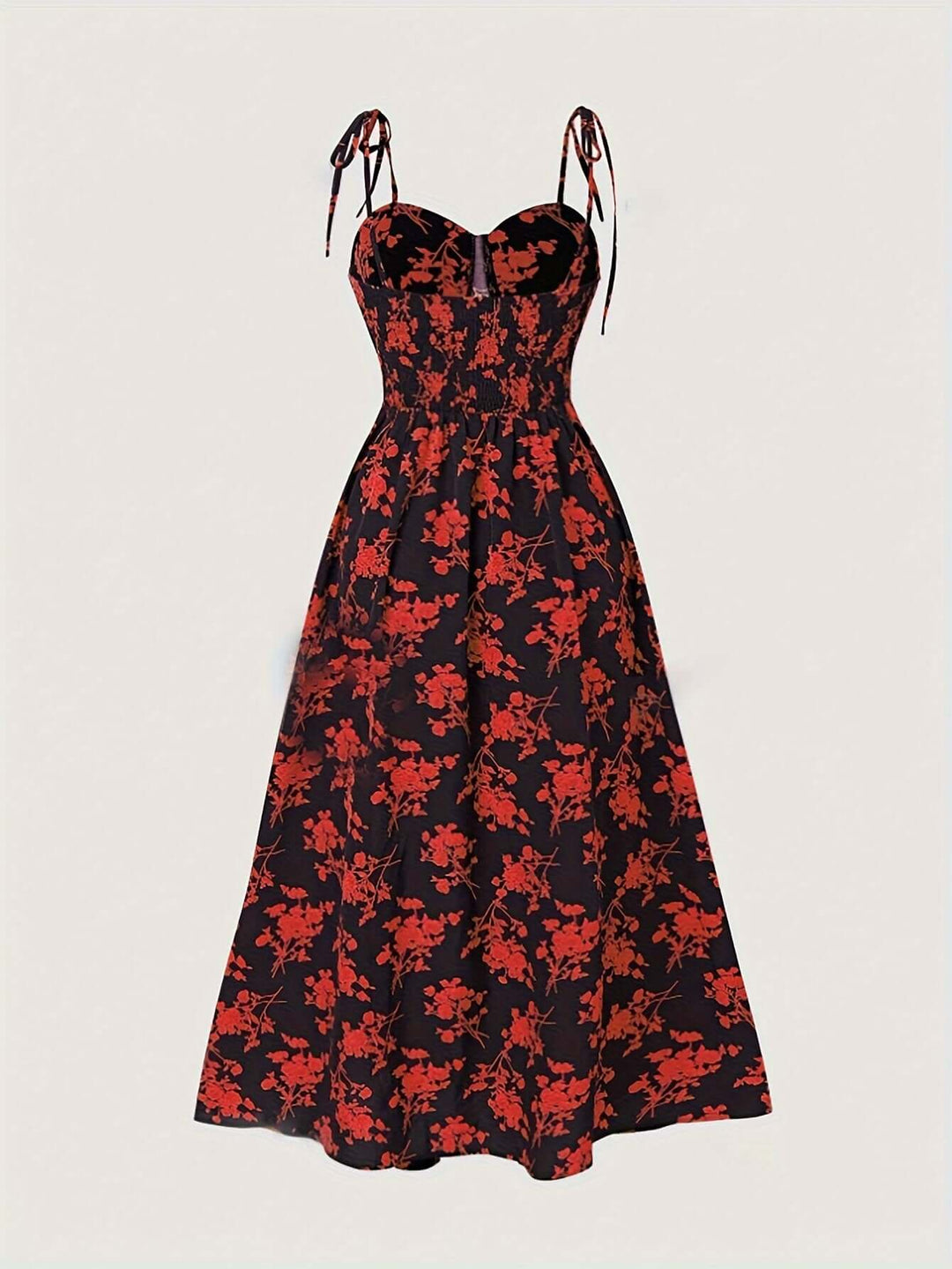 Women's Floral Print Midi Summer Dress with Tie Straps