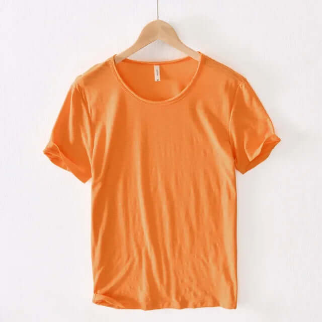 Men's Slim Fit Cotton T-Shirt - Crew Neck, Rolled Sleeves