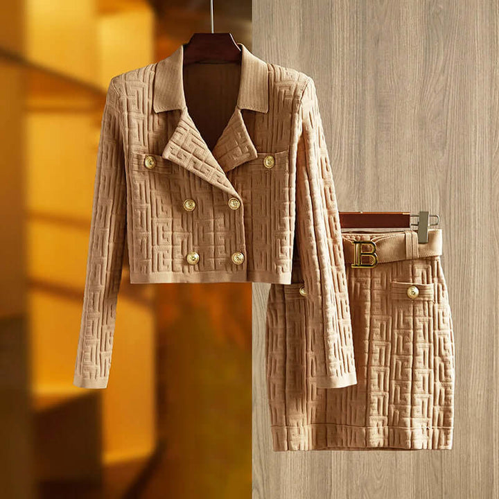 Women's Double-Breasted Top & Skirt Set