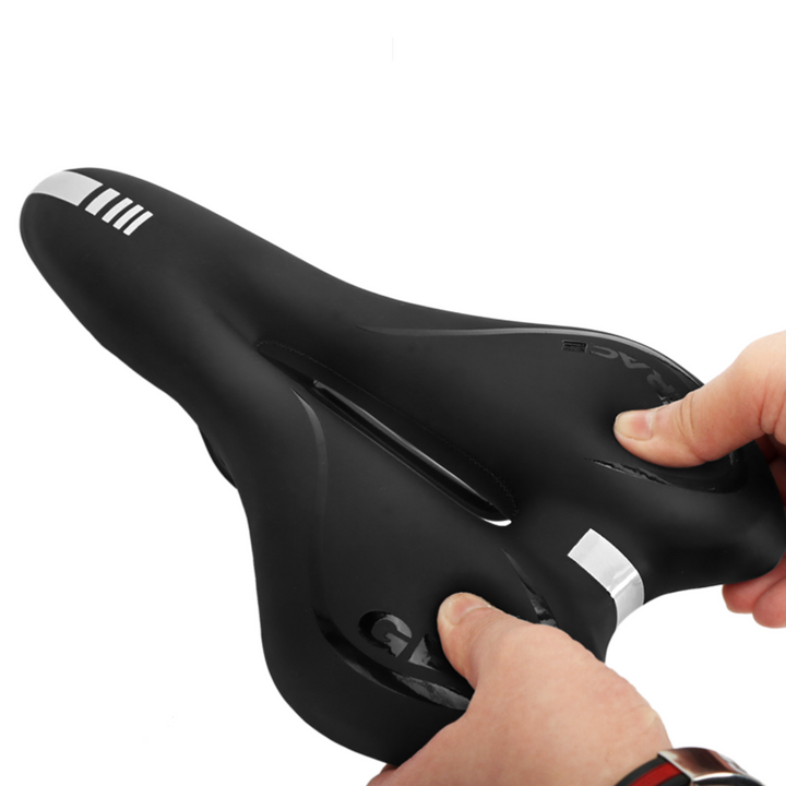 Comfortable gel bike saddle with gel padding, available in black, blue, red, designed for road and mountain biking.