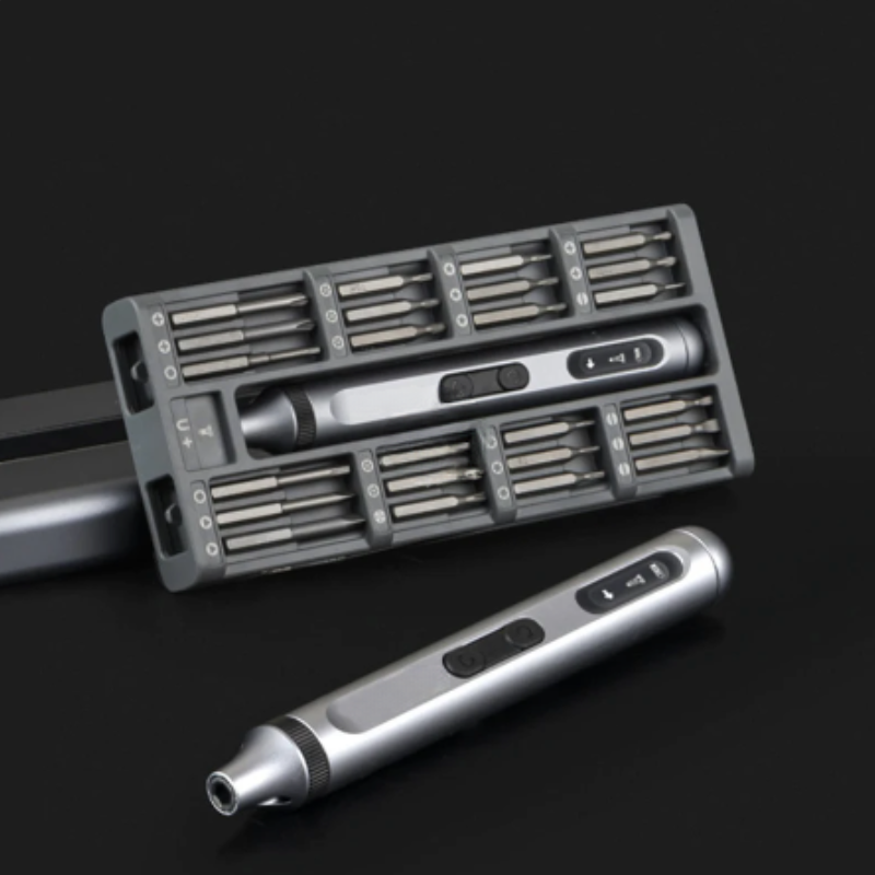 "Compact electric screwdriver kit 50-in-1 with USB-C, sleek design, organized case, perfect for DIY and tech repairs."