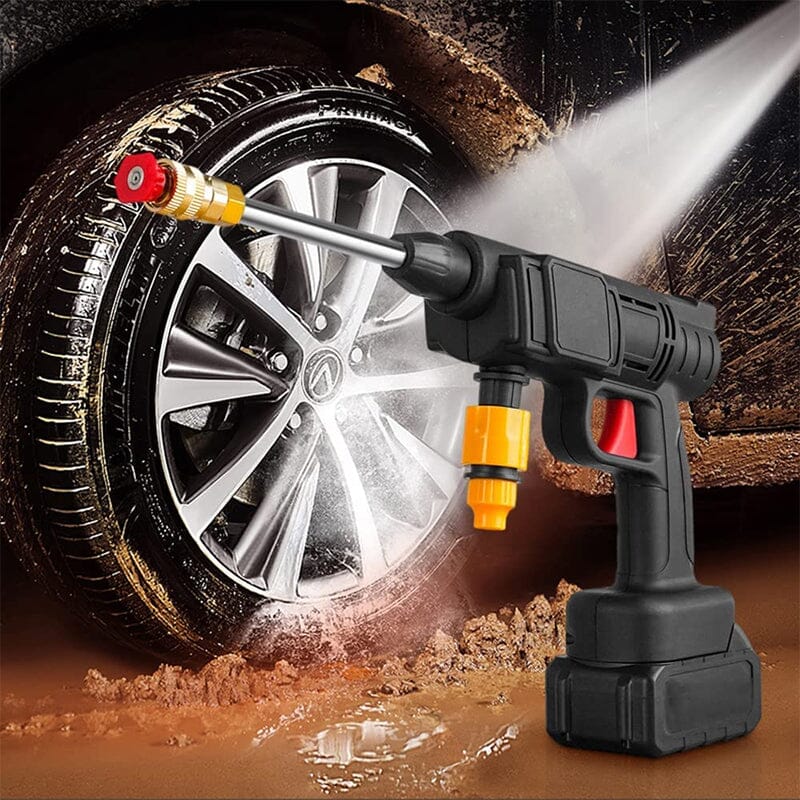 "Cordless high pressure water gun set with sleek design for efficient car and patio cleaning, lightweight and portable."