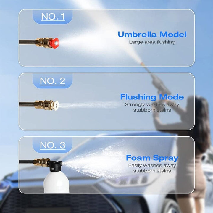 "Cordless high pressure water gun set with sleek design for efficient car and patio cleaning, lightweight and portable."