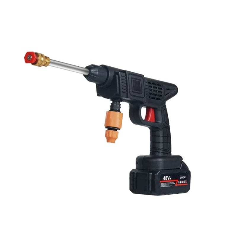 "Cordless high pressure water gun set with sleek design for efficient car and patio cleaning, lightweight and portable."