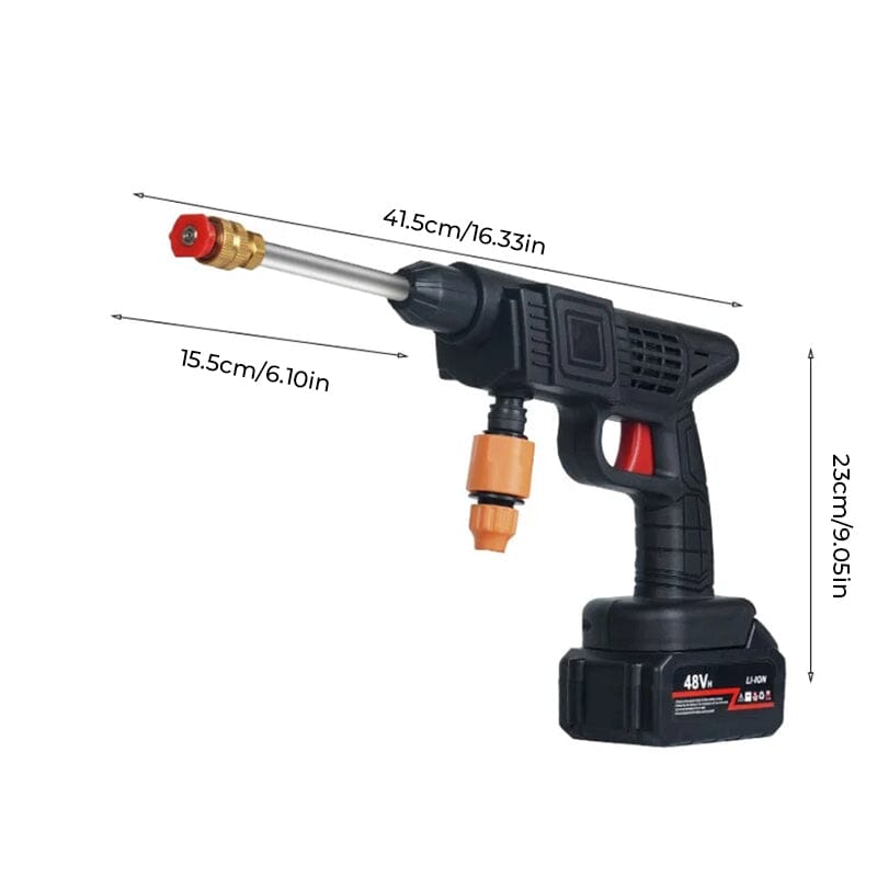 "Cordless high pressure water gun set with sleek design for efficient car and patio cleaning, lightweight and portable."