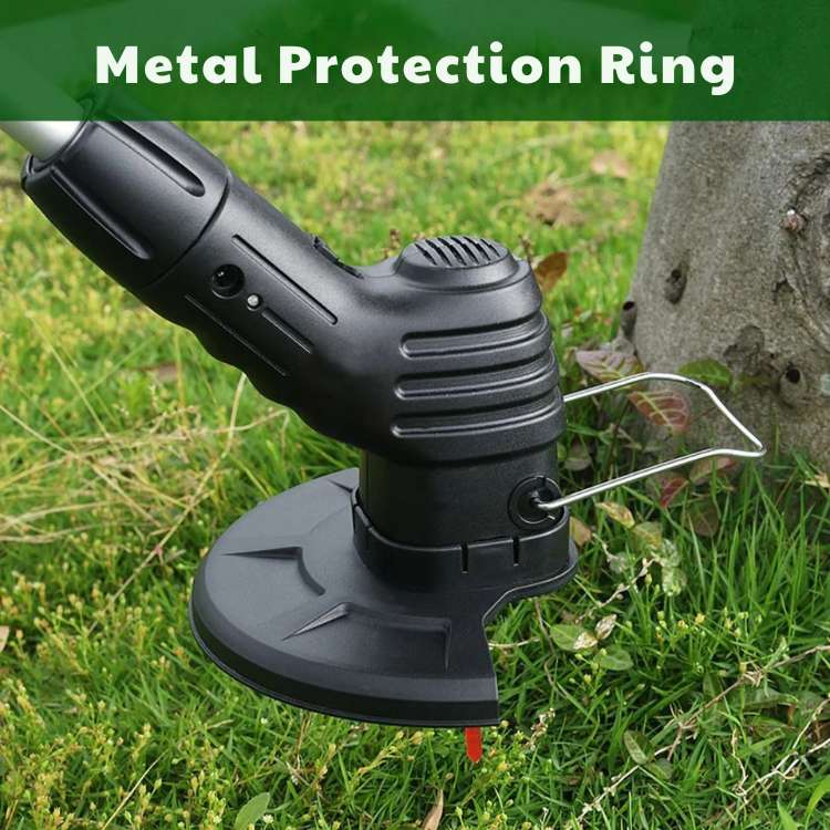 "Cordless lightweight high-power grass trimmer with ergonomic handle, cutting thick grass; ideal for easy lawn care."