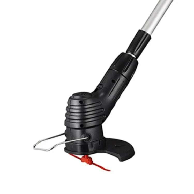 "Cordless lightweight high-power grass trimmer with ergonomic handle, cutting thick grass; ideal for easy lawn care."