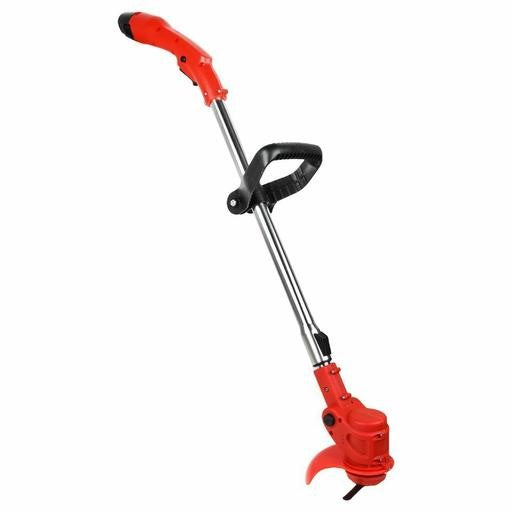 Cordless weed eater showing battery power, sleek design, ergonomic handle, ideal for grass trimming in gardens.
