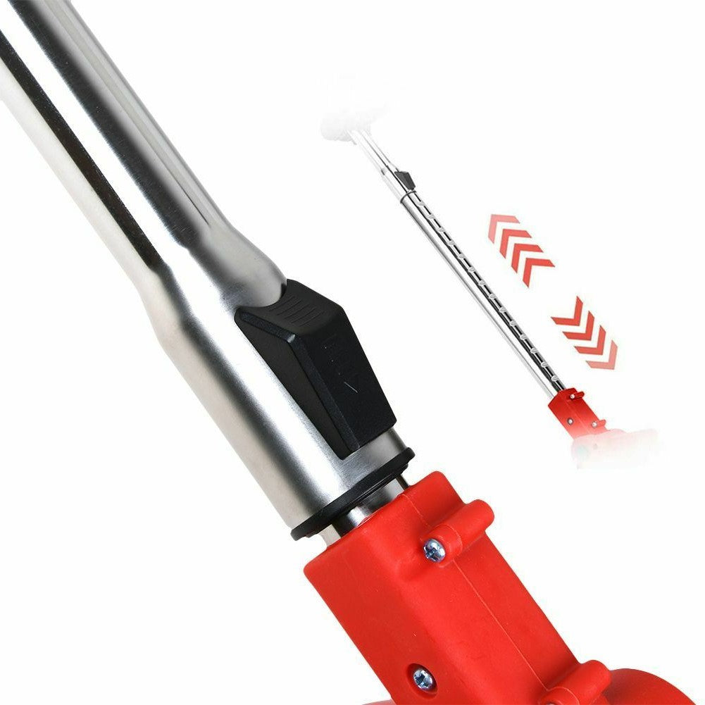 Cordless weed eater showing battery power, sleek design, ergonomic handle, ideal for grass trimming in gardens.