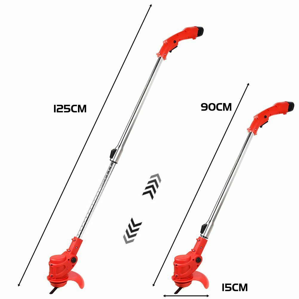 Cordless weed eater showing battery power, sleek design, ergonomic handle, ideal for grass trimming in gardens.