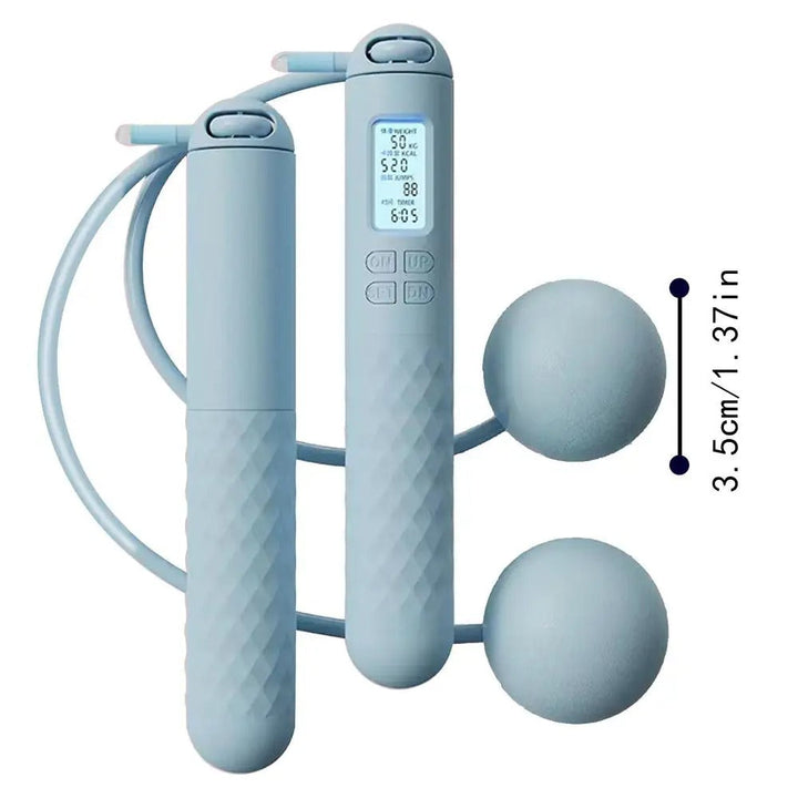 Cordless weighted jump rope with LCD counter, ergonomic anti-slip handles, ideal for home fitness and small spaces.