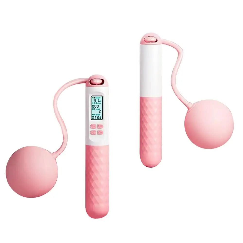 Cordless weighted jump rope with LCD counter, ergonomic anti-slip handles, ideal for home fitness and small spaces.