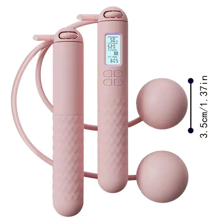 Cordless weighted jump rope with LCD counter, ergonomic anti-slip handles, ideal for home fitness and small spaces.