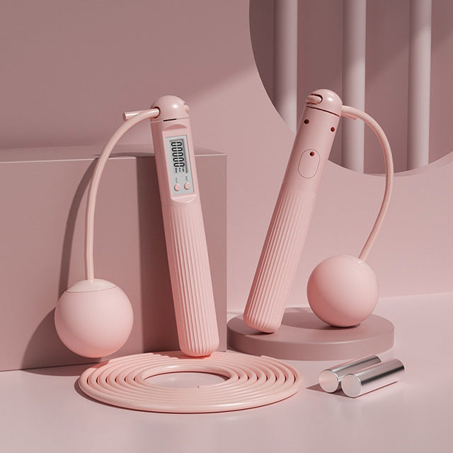 Cordless weighted skipping rope with digital counter, featuring ergonomic grips and sleek design for versatile cardio workout