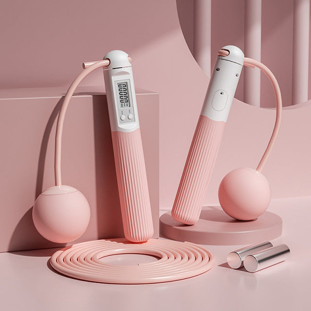 Cordless weighted skipping rope with digital counter, featuring ergonomic grips and sleek design for versatile cardio workout