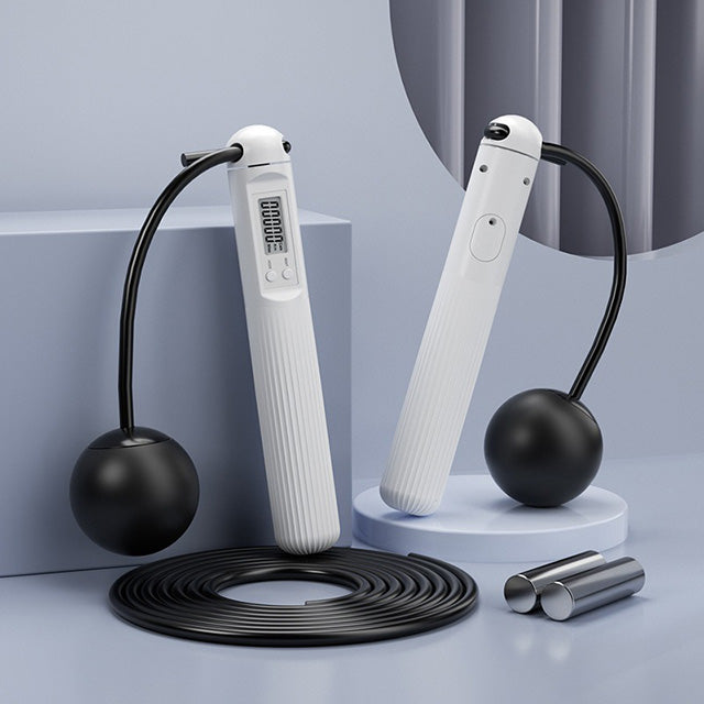 Cordless weighted skipping rope with digital counter, featuring ergonomic grips and sleek design for versatile cardio workout