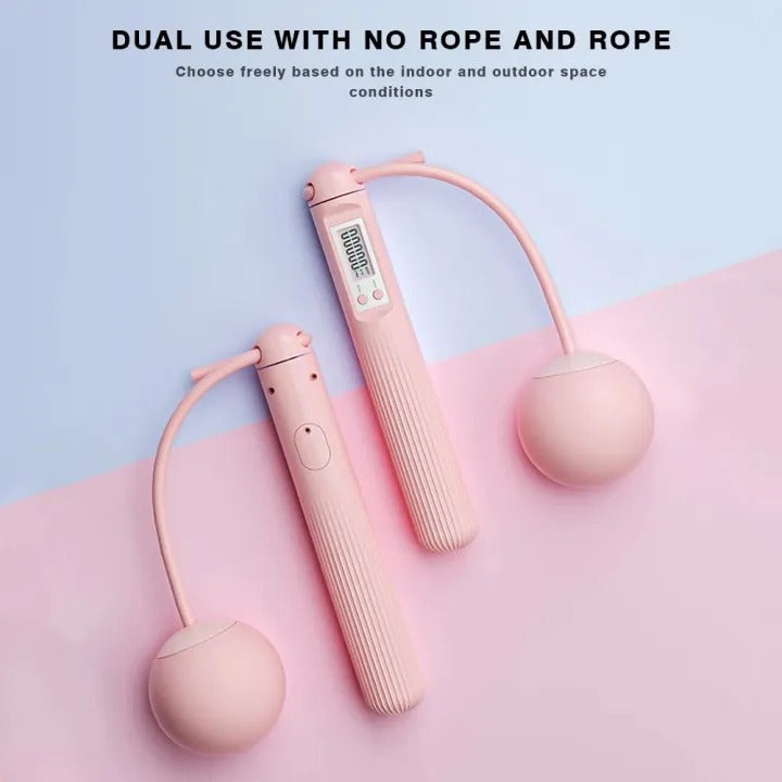Cordless weighted skipping rope with digital counter, featuring ergonomic grips and sleek design for versatile cardio workout