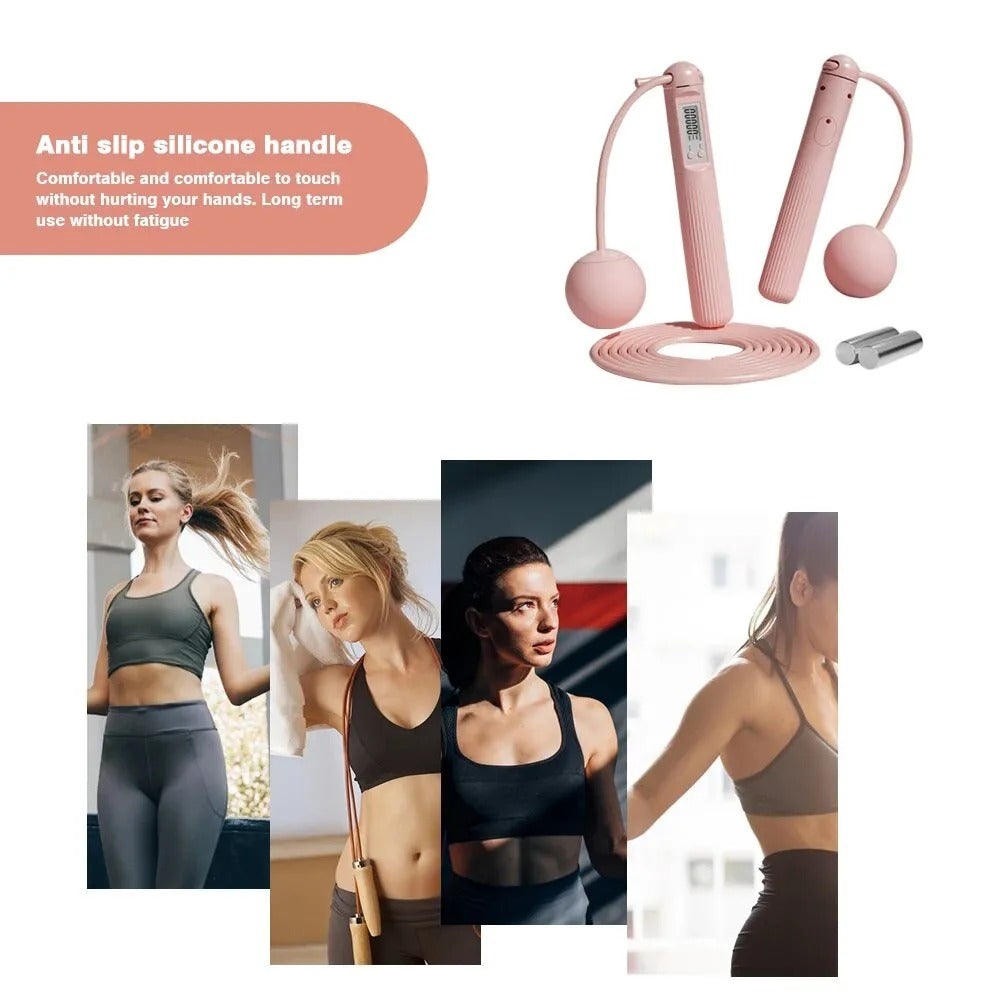 Cordless weighted skipping rope with digital counter, featuring ergonomic grips and sleek design for versatile cardio workout