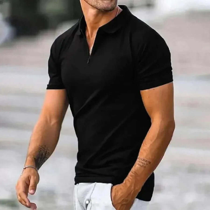 Men's Slim Fit Short Sleeve Polo Shirt with Zipper