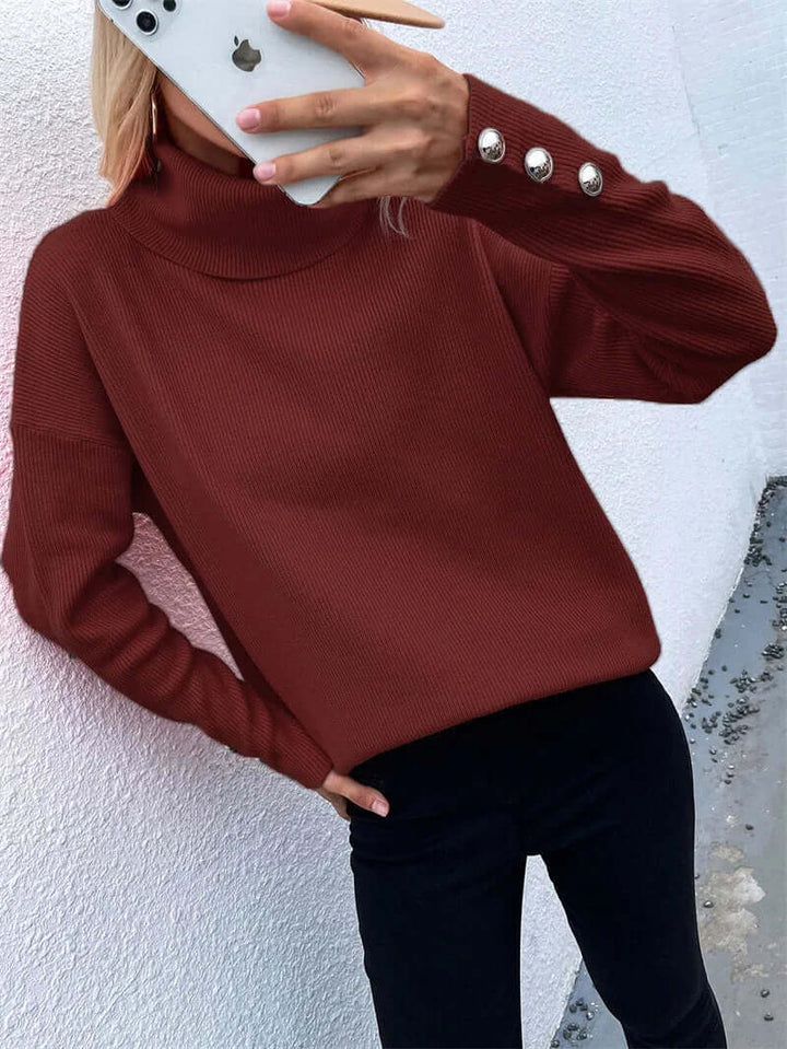 Women's High Neck Knitted Sweater - Cozy Casual Style