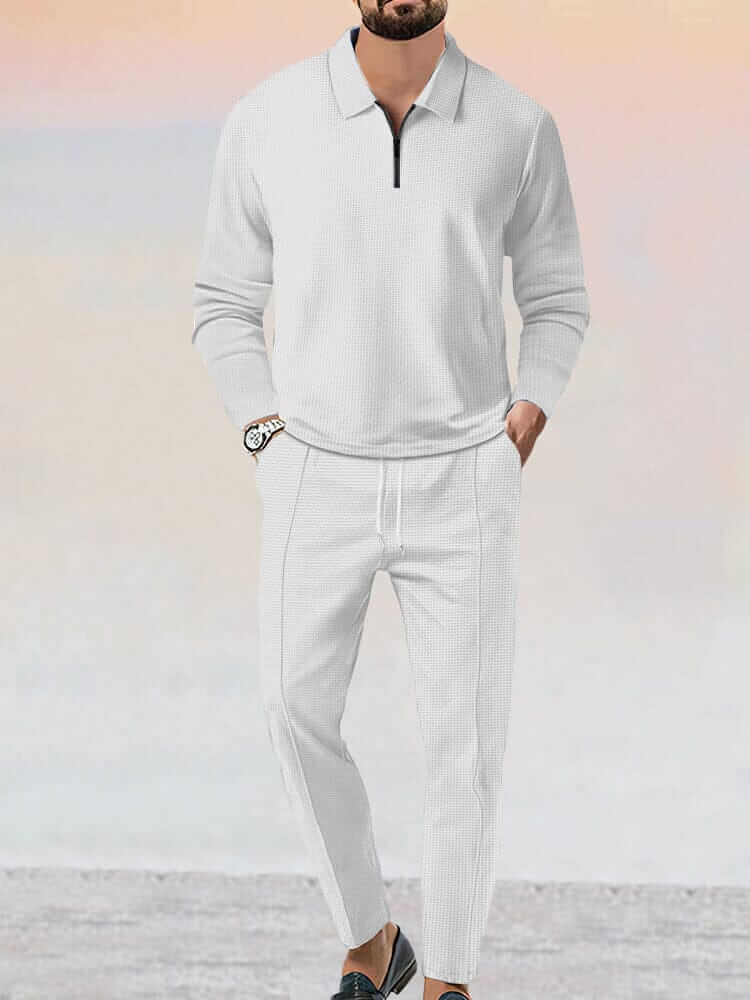 Men's Sporty Waffle Two-Piece Set: Relaxed Fit, Soft Cotton Blend