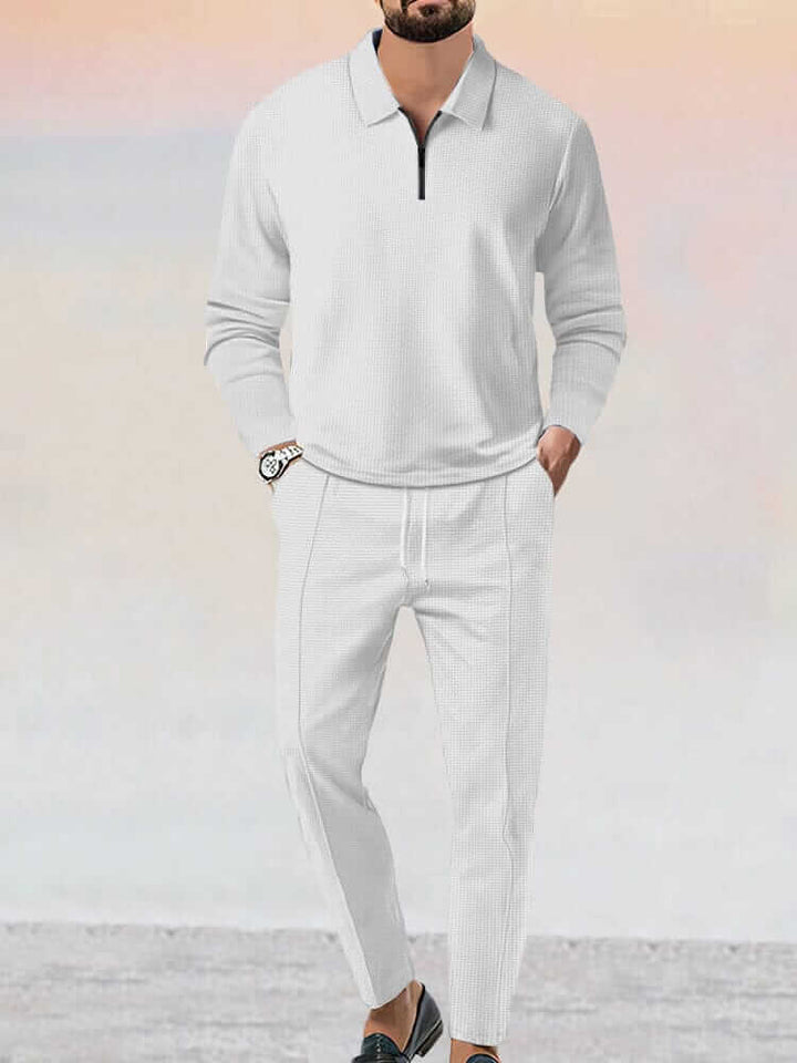 Men's Sporty Waffle Two-Piece Set: Relaxed Fit, Soft Cotton Blend