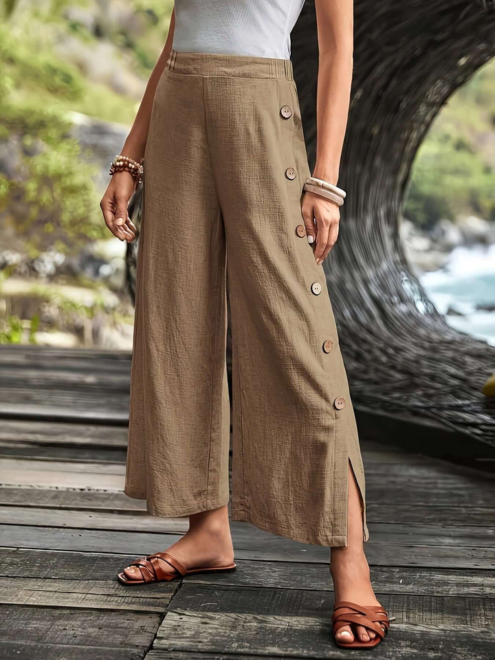 Women's High-Waisted Wide Leg Trousers: Relaxed Fit & Elastic Waist