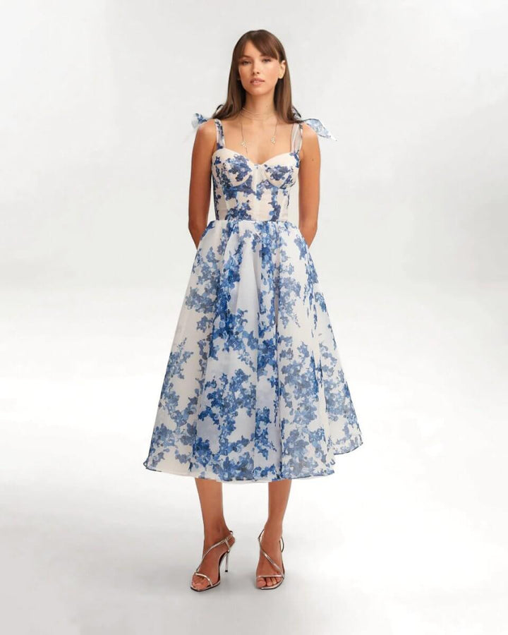 Elegant Blue Midi Women's Dress